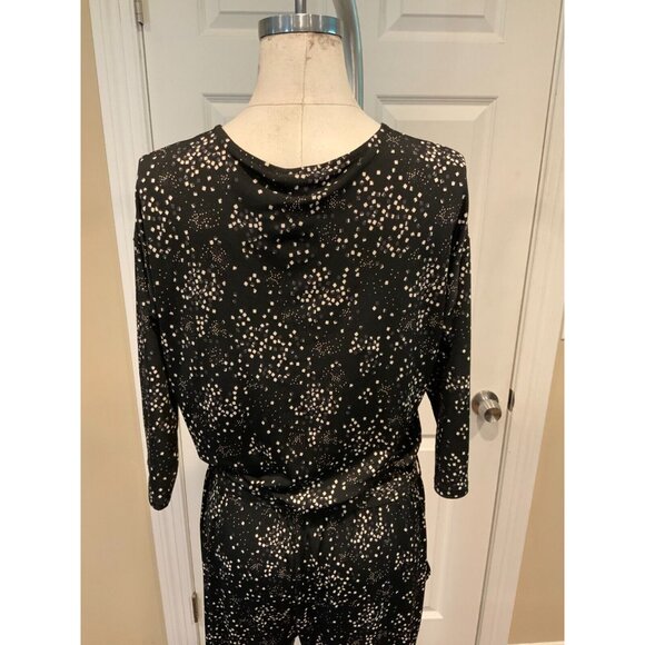Allison Joy Black & White Speckled 3/4 Sleeve V-Neck Jumpsuit, Size Small - Picture 7 of 9
